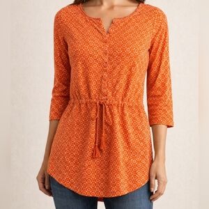 Lauren Ralph Lauren Orange Geometric Tassel Drawstring Tunic Top Small Boho